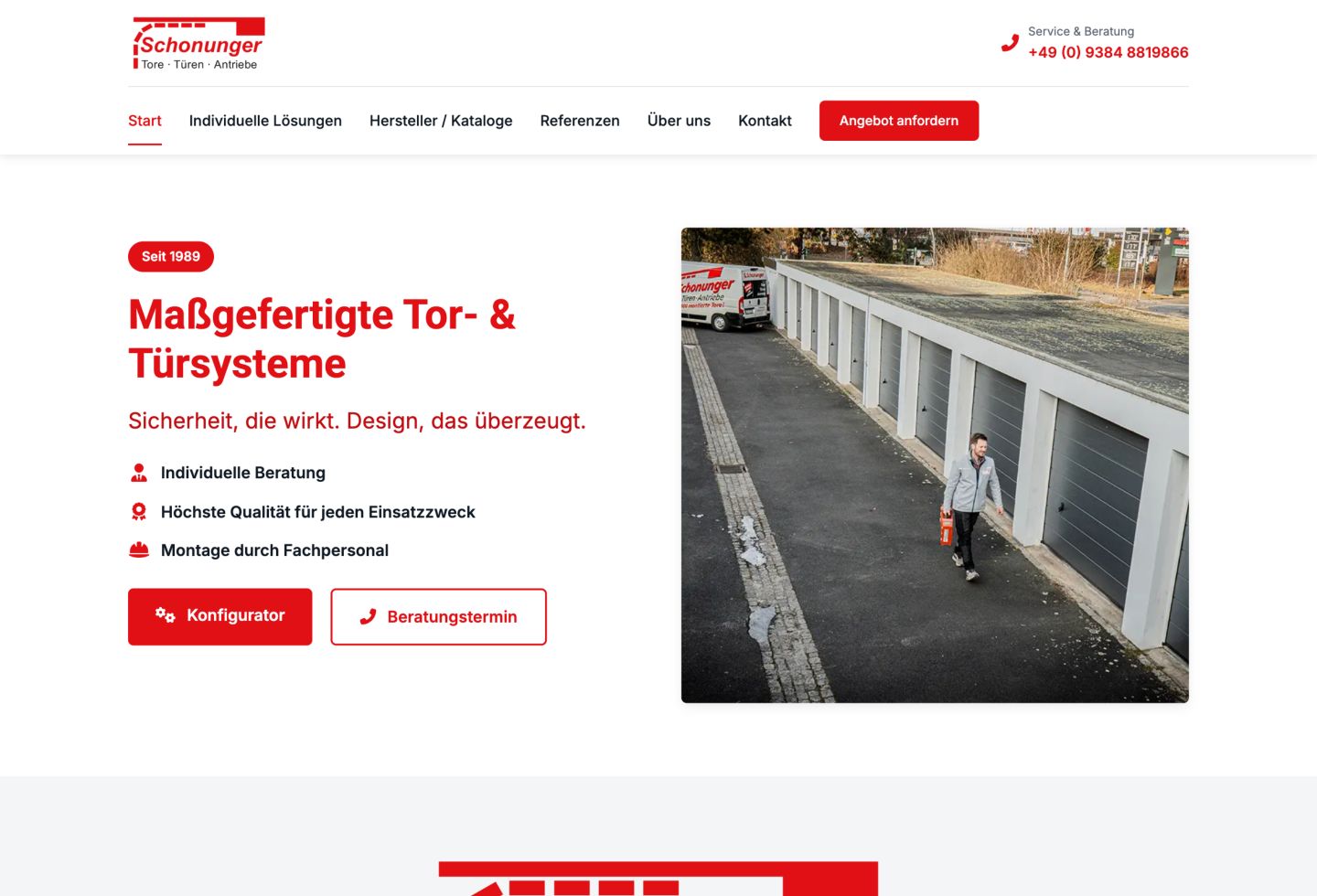Desktop-Vorschau der Website von Schonunger Tore, Türen, Antriebe